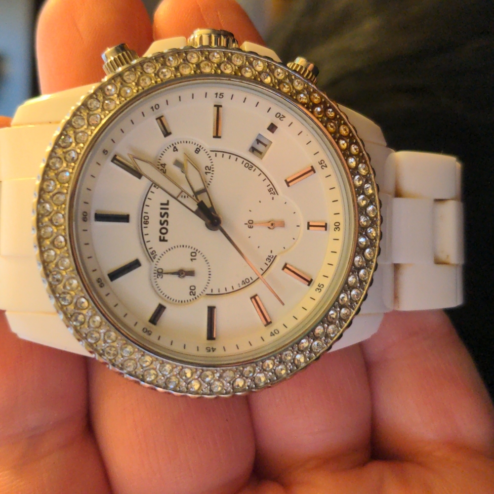 White fossil Chrono watch, excellent condition, fits small wrist
